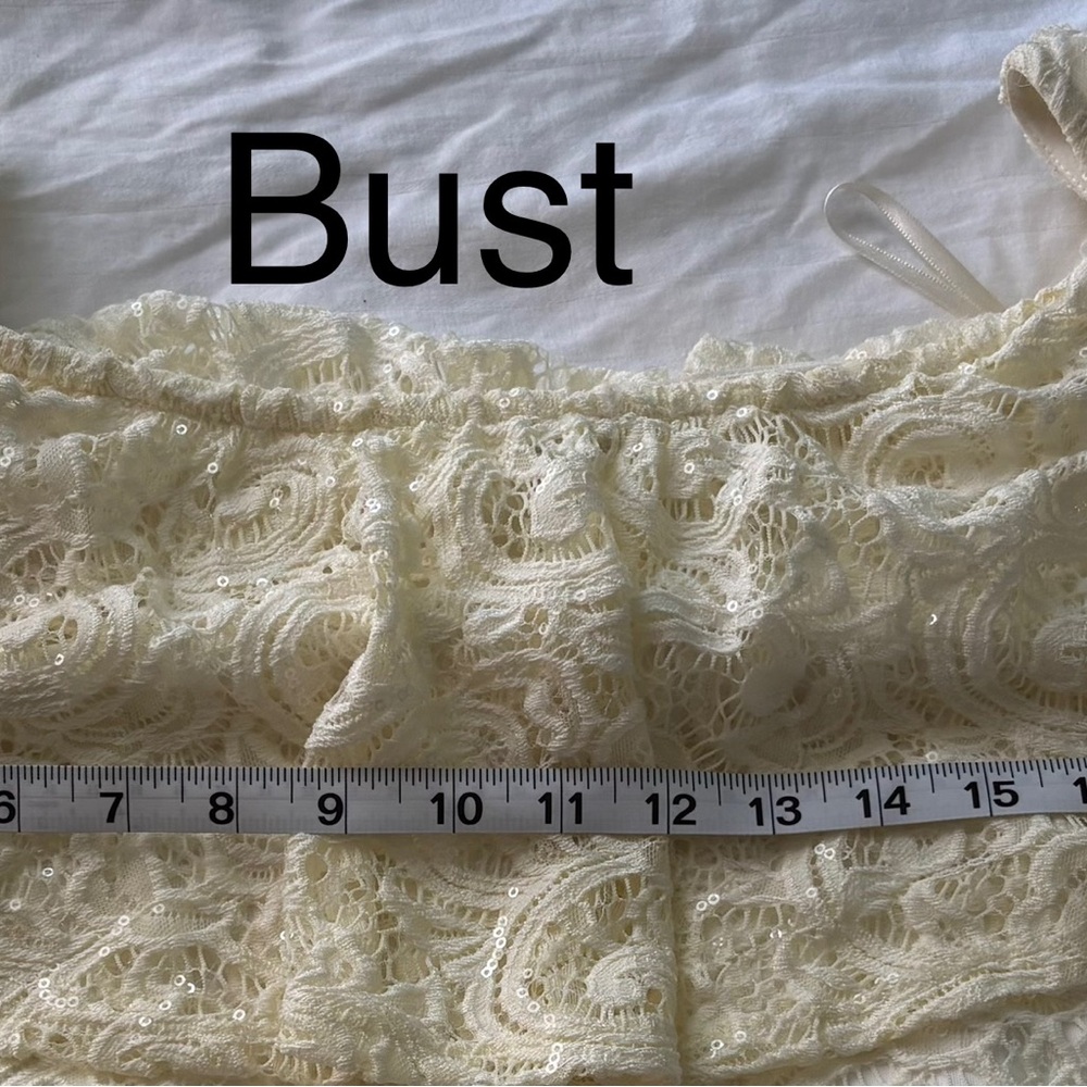 MARINA Ivory Lace Ruffle Mini Dress - Picture 8 of 8